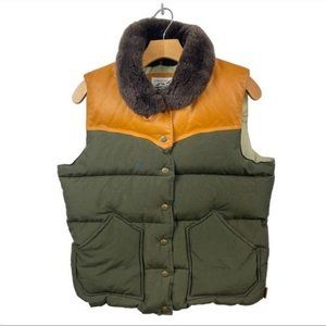 Penfield Green?Down?Insulated and Cognac Leather Rockwool Vest